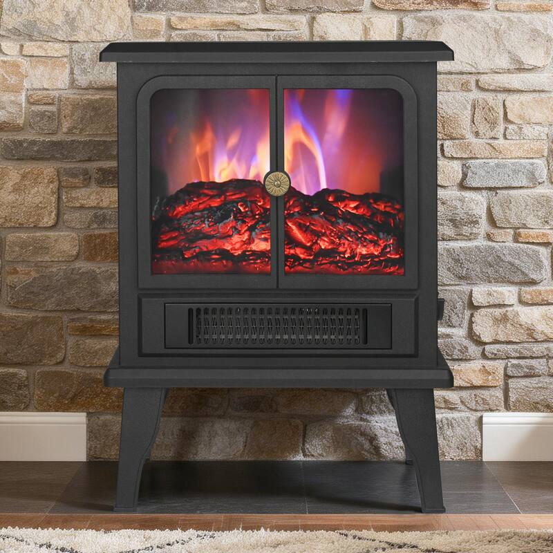 14-inch Black Free standing Electric Fireplace with Flame Effect and Two heat settings - 13.97''L *8.11''W *18.89'' H