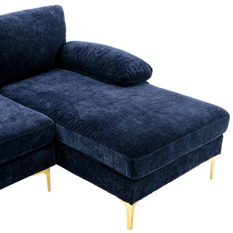 Living Room Chenille Fabric Sofa Sectional Sofa with Cushion Back, Pillow Top Arms, and Metal