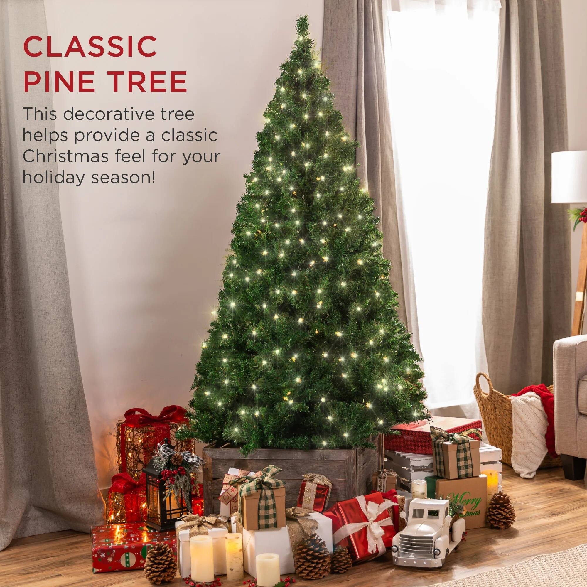 Artificial PreLit Pine Christmas Tree with 1,000 Tip and 250 Lights Bed Bath & Beyond 39388157