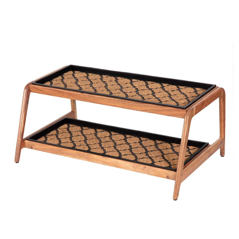 Jani Double-Tier Natural Stand 3-Pair Rubber Boot Trays - Shangri-La