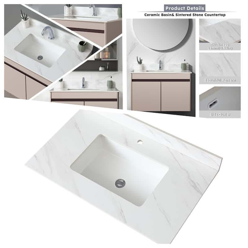37" Marble Vanity Top with 1 Pre-drilled Faucet Holes, Undermount Sink