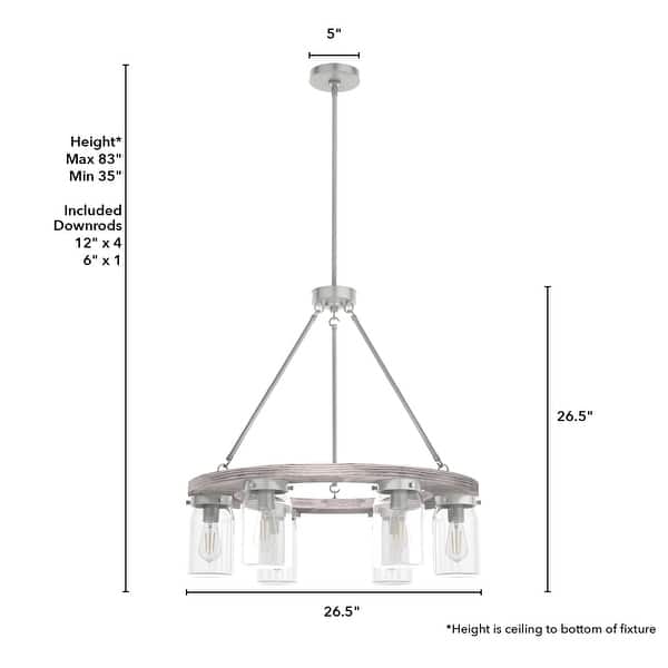 dimension image slide 0 of 2, Hunter Devon Park 6-Light Chandelier - Dining Room, Entry - Wagon Wheel, Rustic, Farmhouse