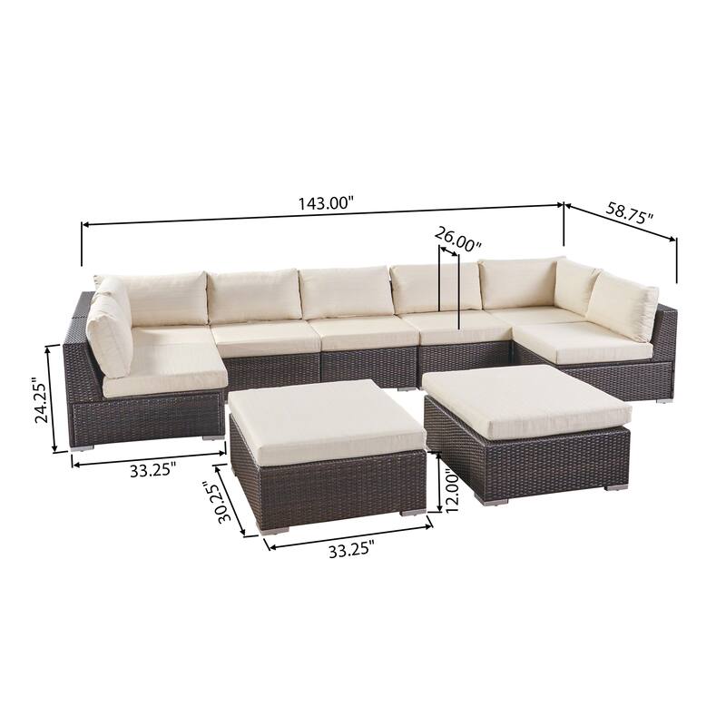 Santa Rosa Outdoor 7 Seater Wicker Sectional Sofa Set with Cushions by Christopher Knight Home