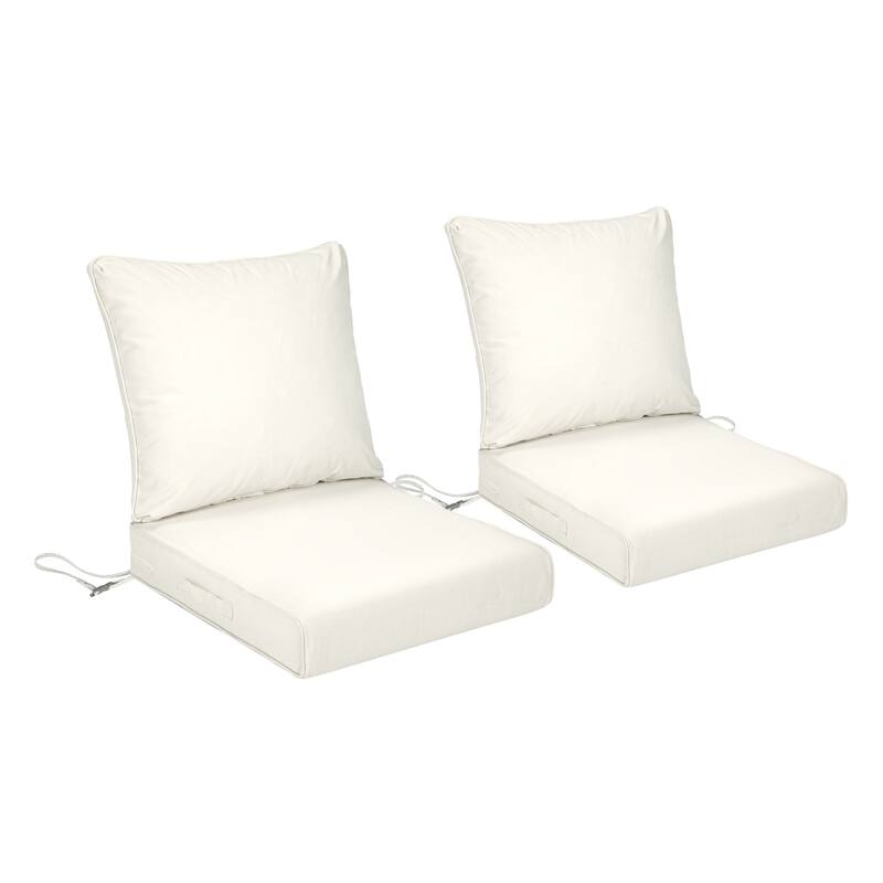 Aoodor Outdoor Deep Seat Cushion Set, Waterproof Patio Furniture Cushions with Adjustable Straps & Removable Cover, Set of 2 - 23"x26" - Ivory White