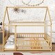 preview thumbnail 19 of 127, Wood Toddler House Bed with Roof Frame and Safety Guardrails Montessori Floor Bed without Slats No Door Houseshaped Platform Bed