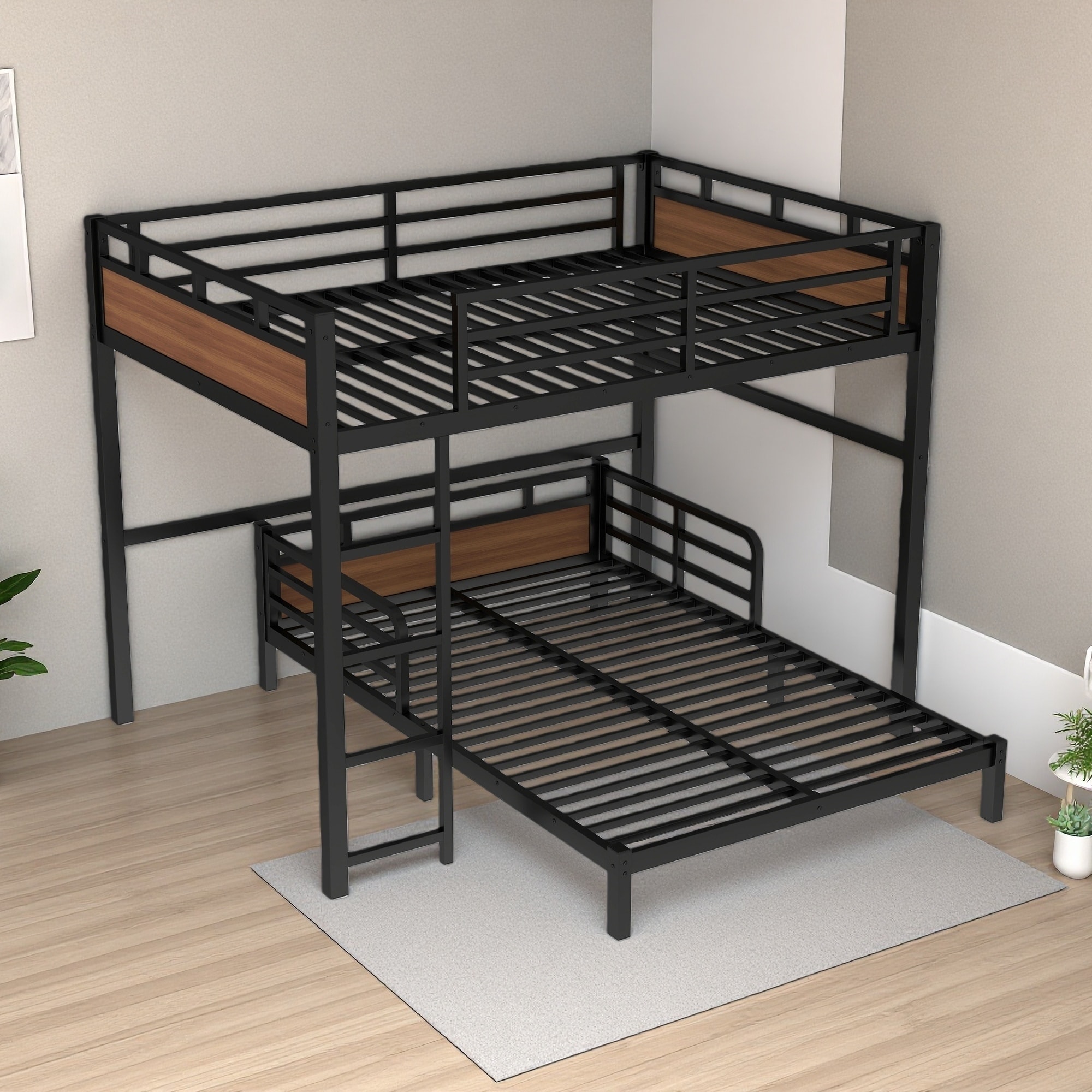 Full over Full Metal Bunk Bed with Security Fence