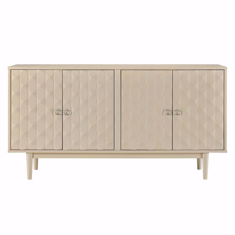 Modern 4-Door Sideboard with Convex Pattern Doors and Silver Handles