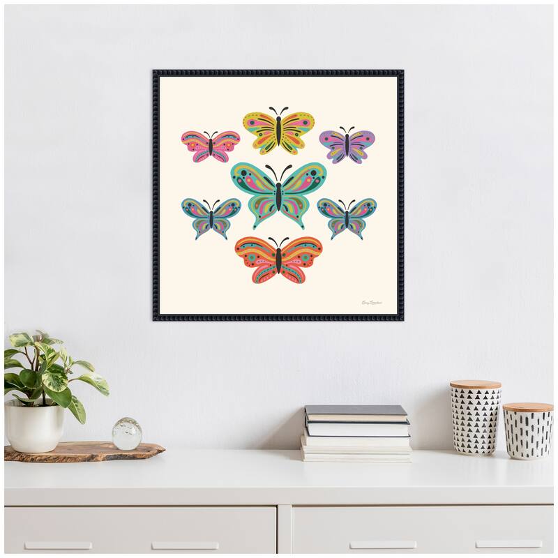 Kate and Laurel Sylvie Colorful Boho Butterflies Framed Canvas by Carey Copeland