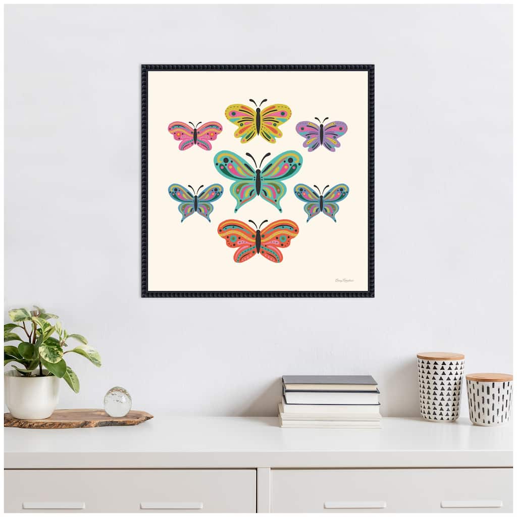 Kate and Laurel Sylvie Colorful Boho Butterflies Framed Canvas by Carey Copeland