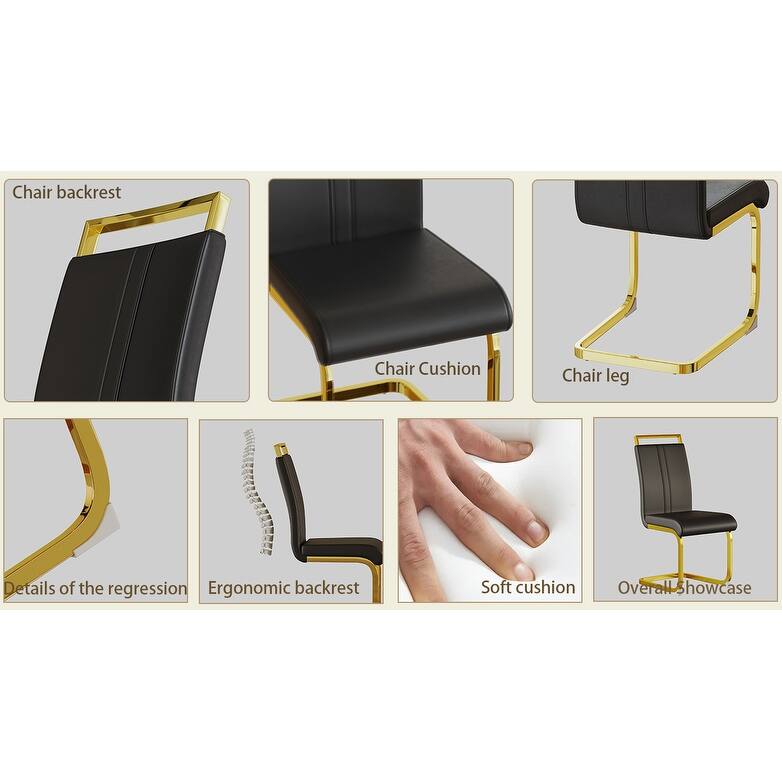 Modern Dining Chairs,PU Faux Leather High Back Upholstered Side Chair with Golden Metal Leg