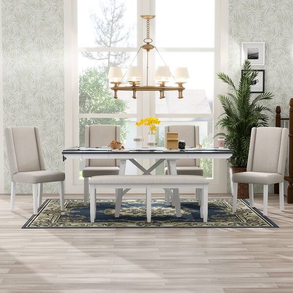 Mpdern Rectangular 6-Piece Dining Table Set with Extendable Dining ...