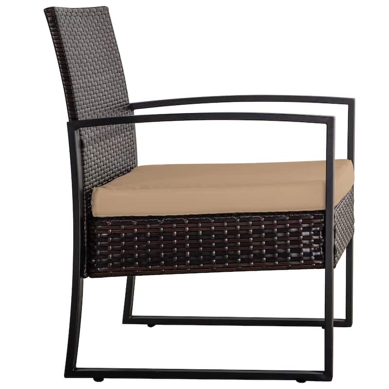 3-PC Outdoor Wicker Conversation Set w/ 2 Cushions, Glass Coffee Table