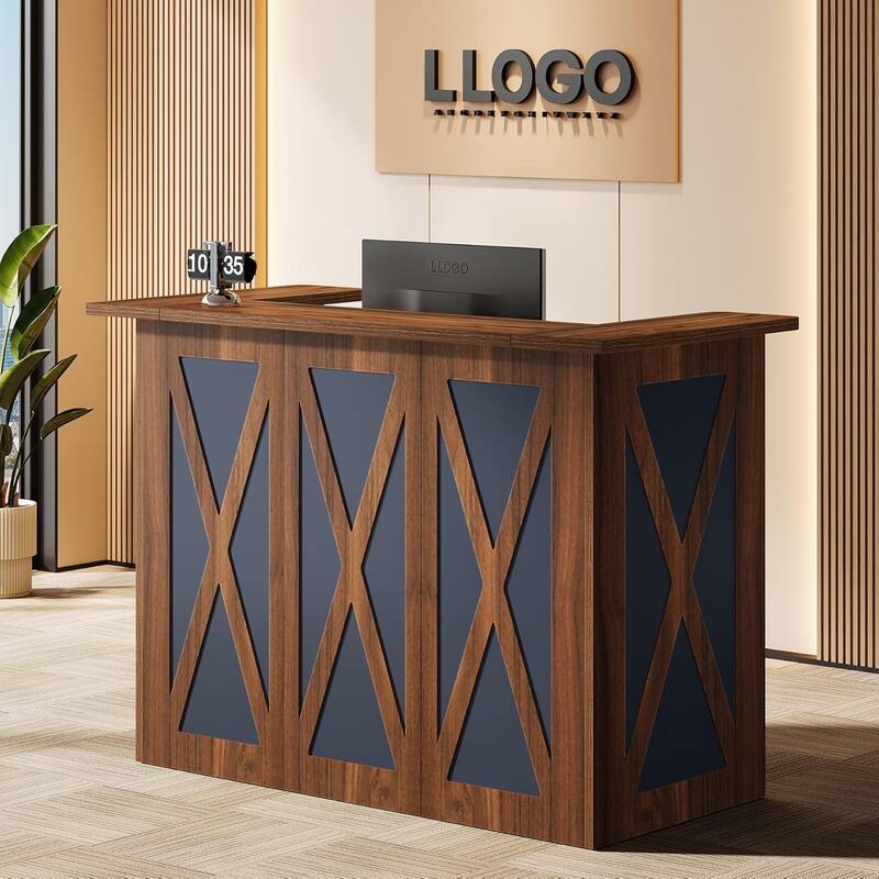 Reception Desk with Counter, 59" Modern Front Desk Reception Counter