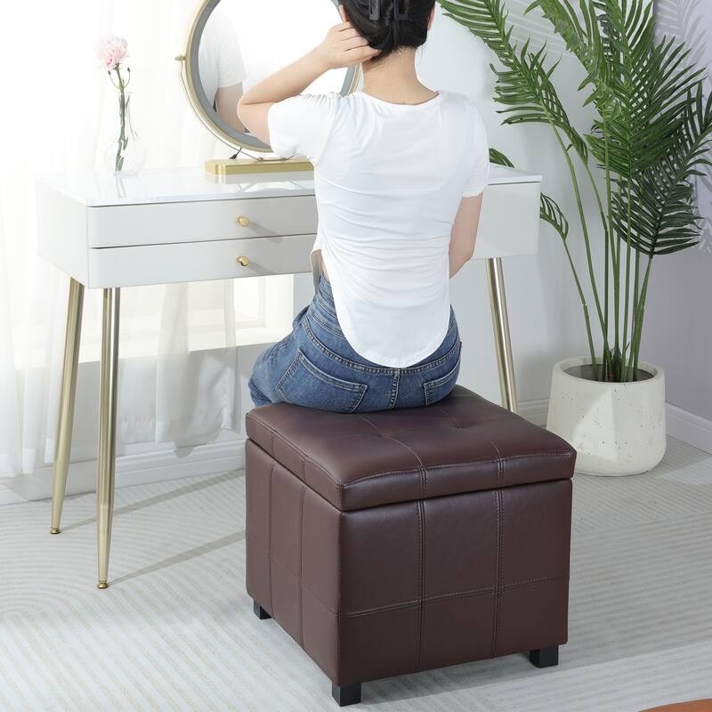 Adeco Square Tufted Storage Ottoman with Hidden Space
