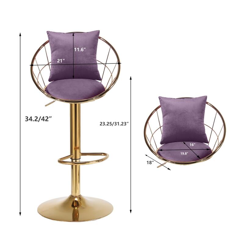 Velvet Bar Chair, 360 Degree Rotation Adjustable Counter Chair Set of 2