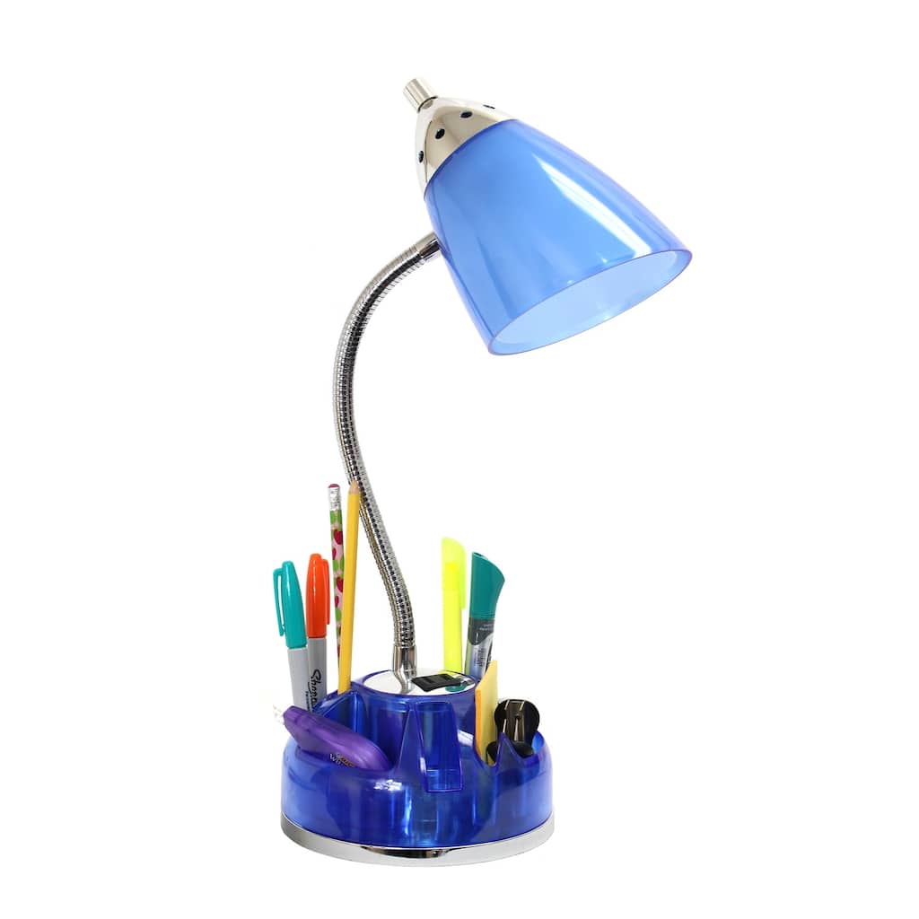 19.5 in. Clear Blue Finish Table Lamp with Blue Shade, Desk Lamp for Writing and Computer Desks