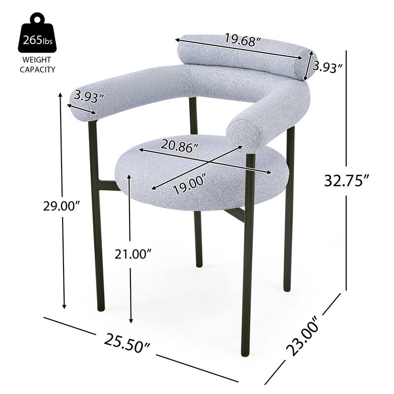 Modern Set of 2 Dining Chairs with Armrests, Padded Seat Backrest, Metal Legs for Dining Room Living Room and Café