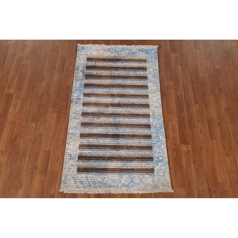 Multi-Color Modern Accent Rug Handmade Wool Carpet - 2'8"x 4'9"