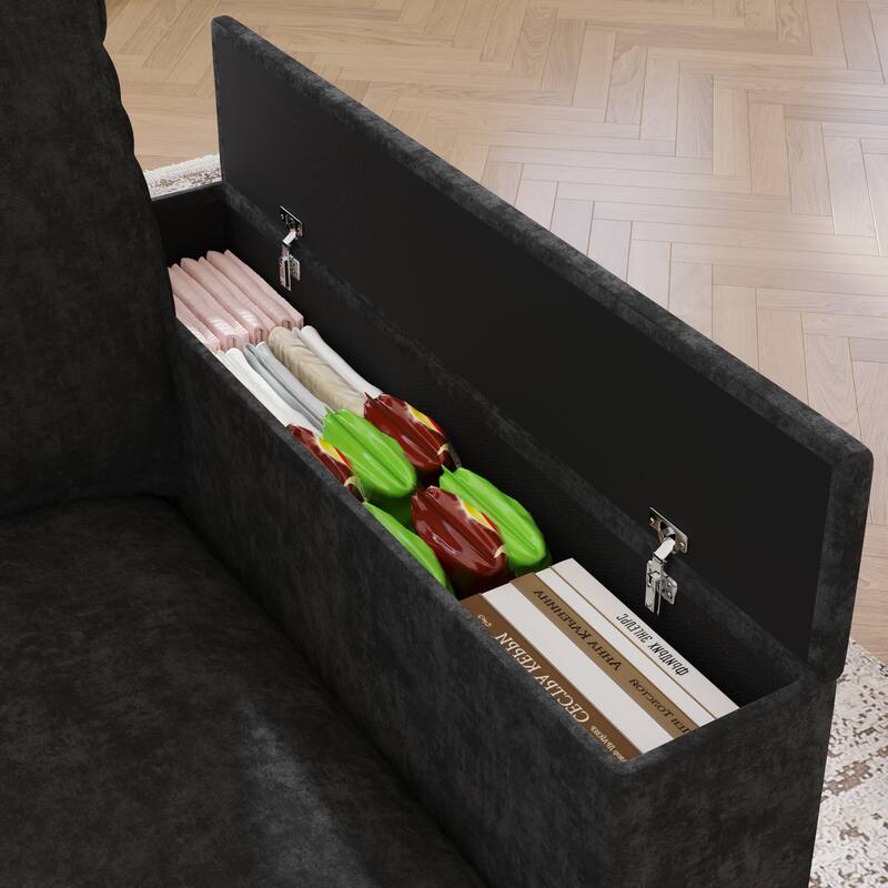 GDFStudio - Chenille L-Shaped 97" 5-Seater Sectional Sofa with Armrest Storage