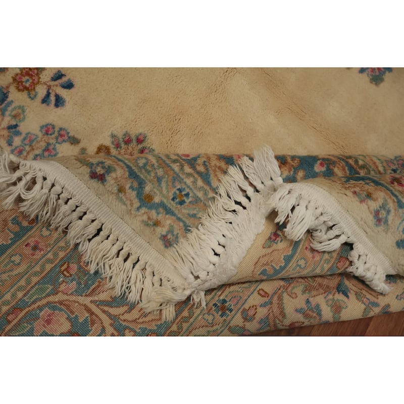 Hand Knotted Oriental 100% Wool Carpet Traditional Floral Beige & Ivories Kerman Area Rug - 8' 0'' X 7' 7''
