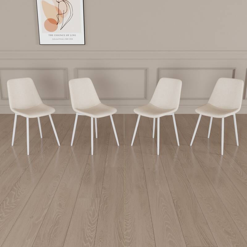 Linen 4 Piece Kitchen Dining Chair Set with Cushions, Metal Legs, Anti Scratch Foot Pads for Dining Room Kitchen Living Room - White