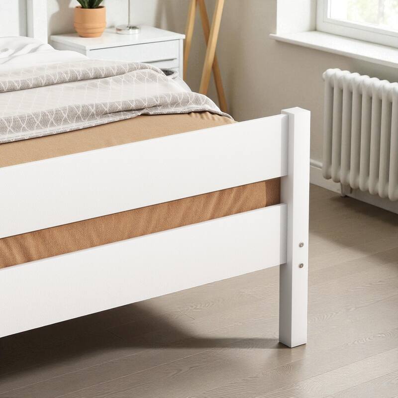 Twin Bed with Headboard and Footboard, Solid Rubber Wood Frame with Under-Bed Storage and Durable Slat Support