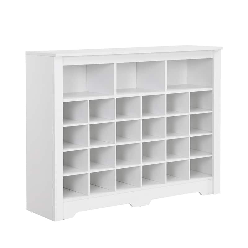 Shoe Cabinet Console, Square Lattice Shoe Storage Cabinet with Curved Base, 24 Pair Wood Shoe Rack for Entryway
