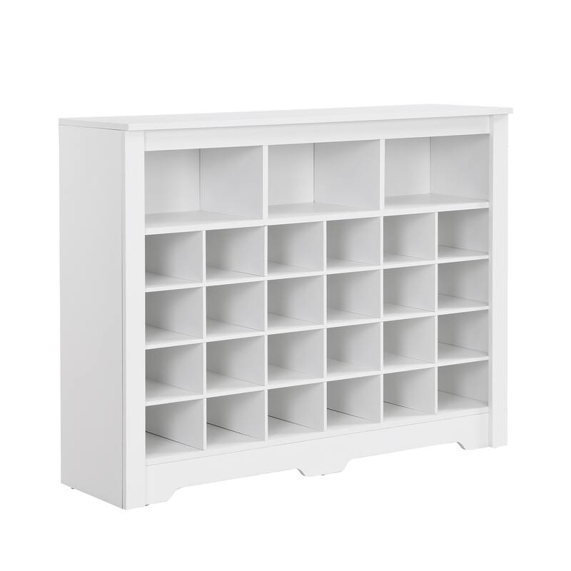 Sleek Design 24 Shoe Cubby Console, Modern Shoe Cabinet with Curved Base, Versatile Sideboard with High-quality