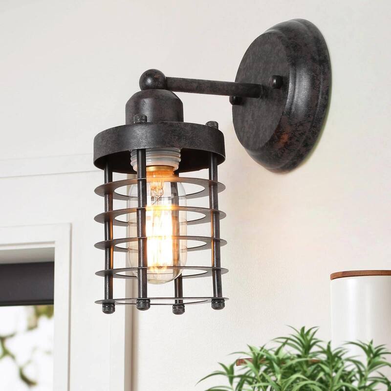 Industrial Mini Cage Wall Sconce Rustic Metal Lamp - 6.7" W x 9.4" H