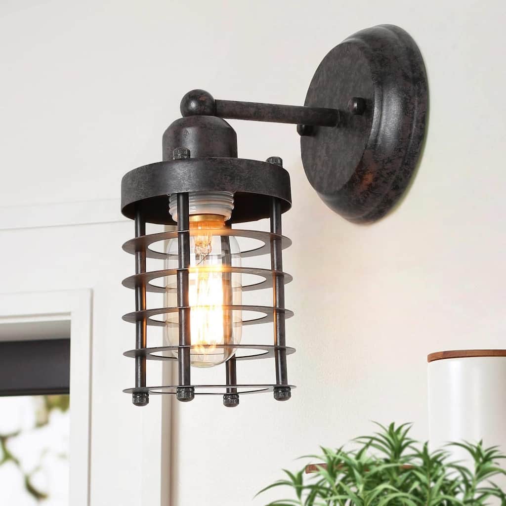 Industrial Mini Cage Wall Sconce Rustic Metal Lamp - 6.7" W x 9.4" H