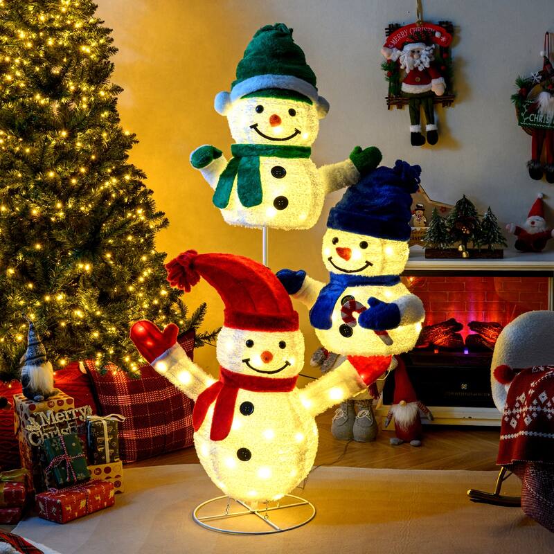 Gymax 5 FT Stacked Snowman Lighted Christmas Decoration w/110 LED