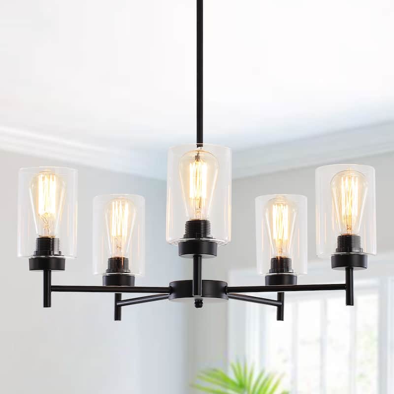 5-Light 5.9"H x 24.3"W Farmhouse Chandelier for Living Room Bedroom - Black