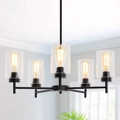 5-Light 5.9"H x 24.3"W Farmhouse Chandelier for Living Room Bedroom