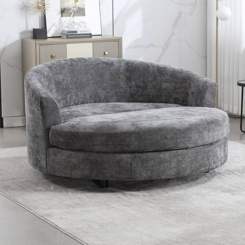 Modern Sofa Chair Round Accent Barrel Chair With 5 Pillows and Storage Ottoman