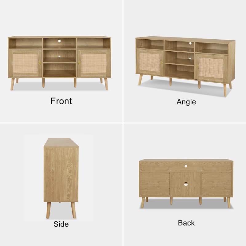 Anmytek Modern Rattan Wood TV Stand Console Table Entertainment Centers for TVs up to 65" - 59"