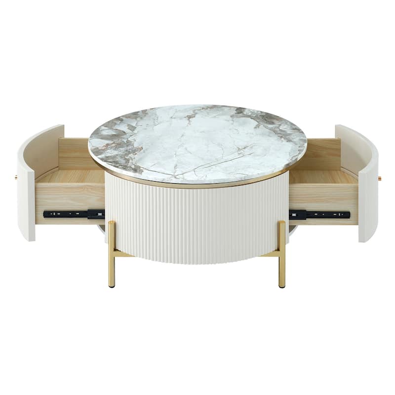 Modern Round Coffee Table with 2 large Drawers Storage Accent Table