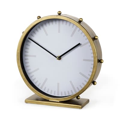 Marian Gold Metal Studded Round Table Clock - 11"W x 3.1"D x 11"H