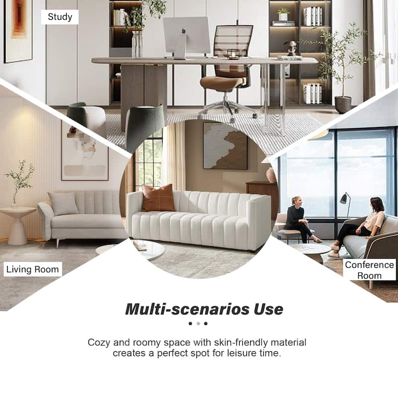 Olinto Modern 83-Inch Genuine Leather Tufted Couch Sofa with Channel Back by HULALA HOME