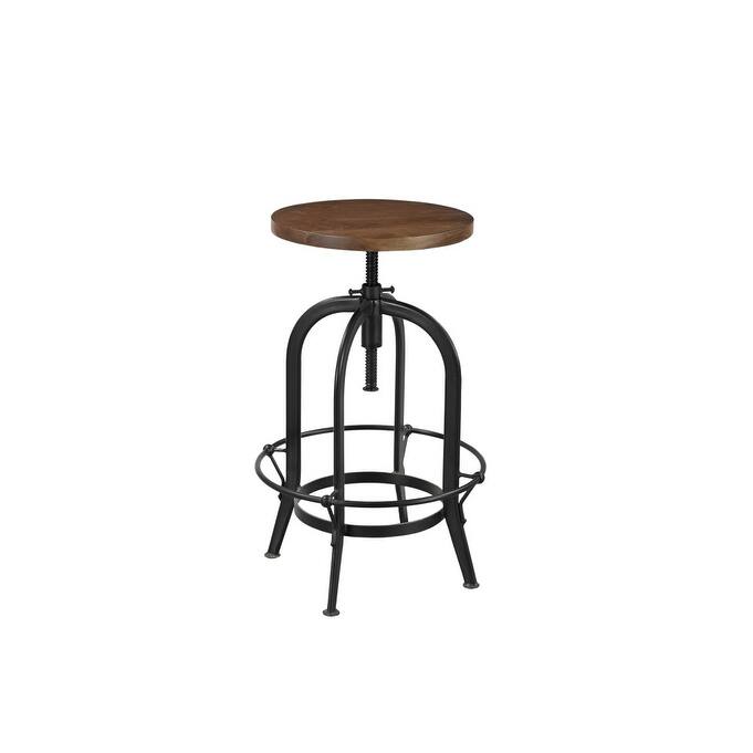 HomeRoots Brown and Black Solid Wood and Metal Backless Adjustable Height Swivel Bar Chair