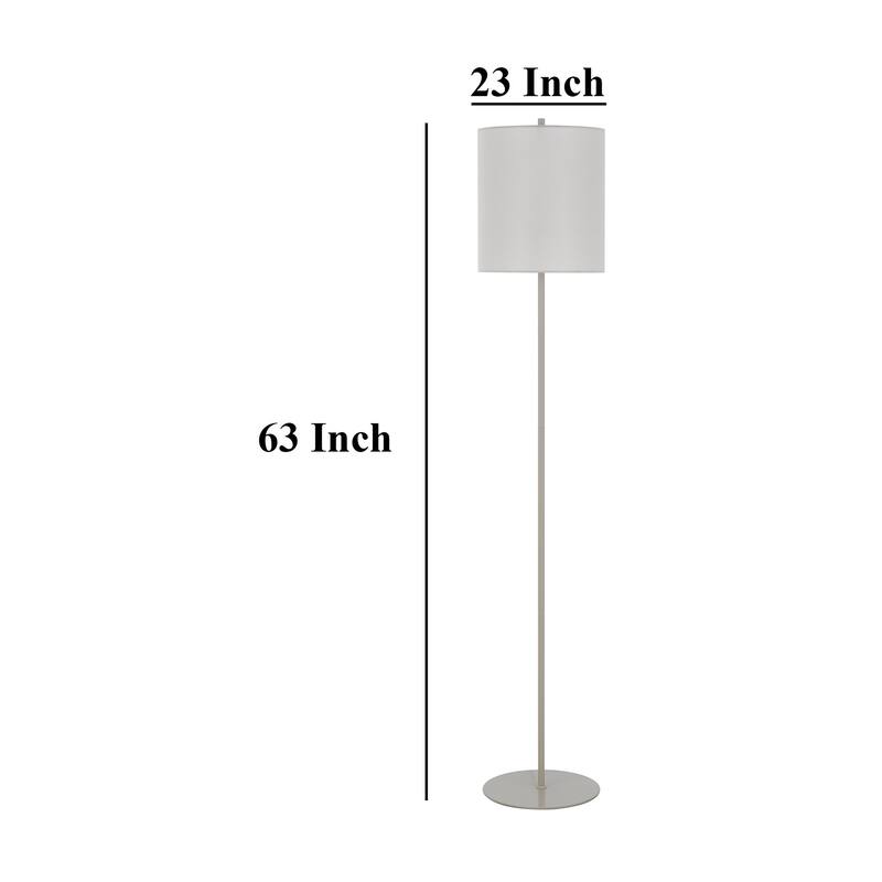 Plue 63 Inch Floor Lamp, Chrome Pole Round Base, Off White Drum Shade