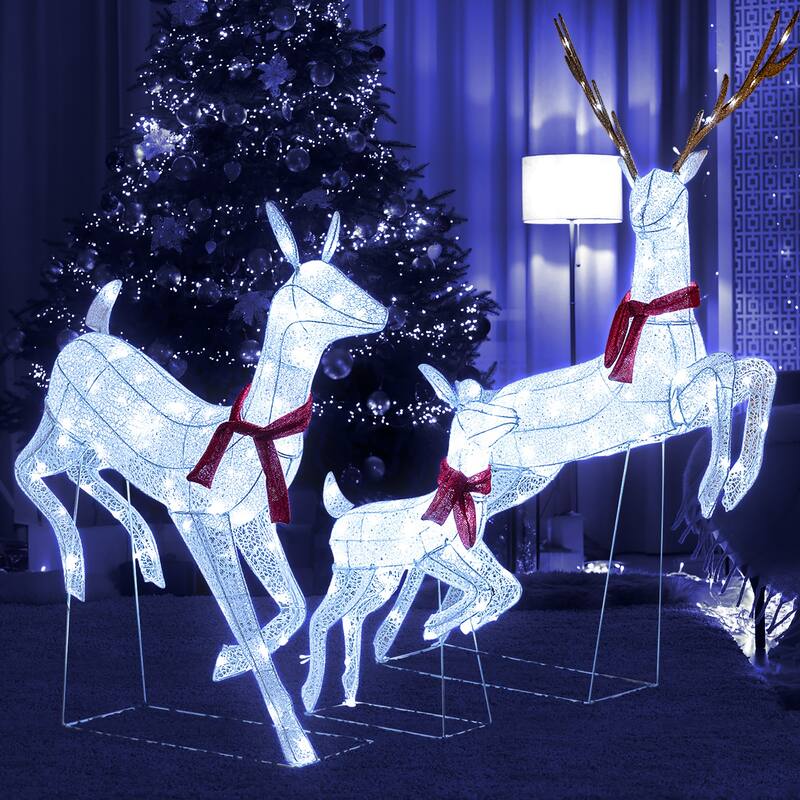Gymax 3 PCS Christmas Lighted Reindeer Family Set w/255 Cold W/ LED - See Details - See Details - overstock.com/bedbathandbeyond.com