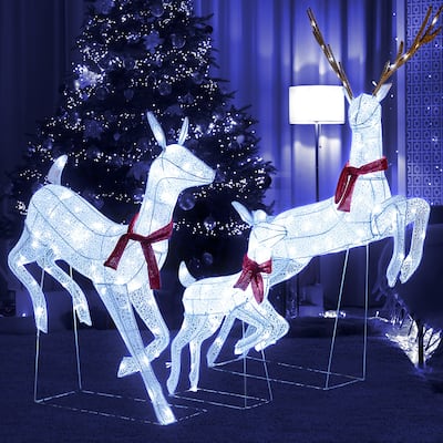 Gymax 3 PCS Christmas Lighted Reindeer Family Set w/255 Cold W/ LED - See Details