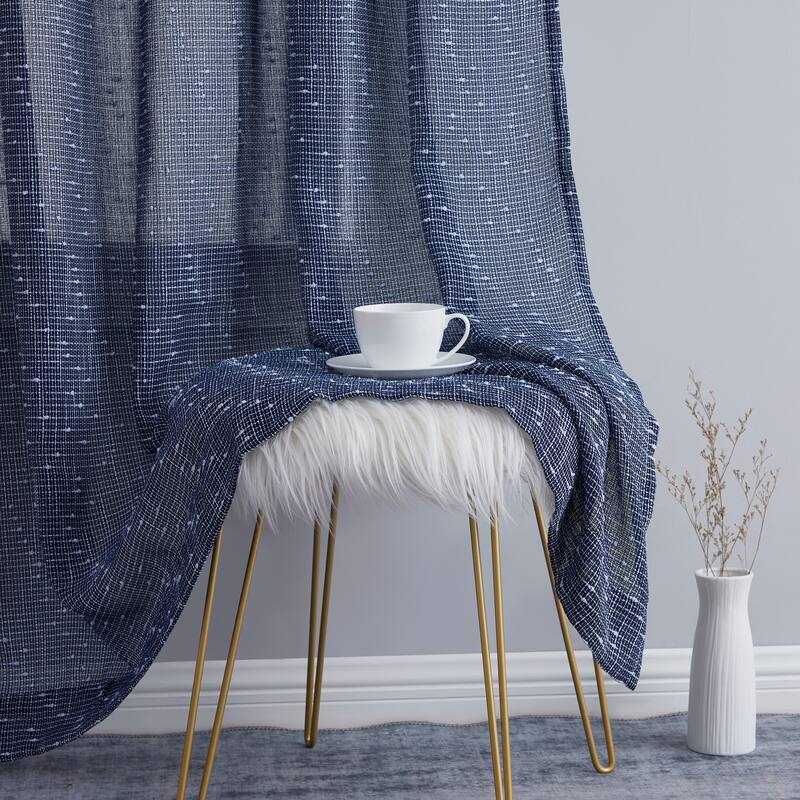 HLC.ME Emily Faux Linen Semi Sheer Transparent Rod Pocket Back Tab Lightweight Window Curtains Wide Panels, Pair