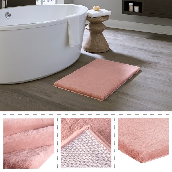 dimension image slide 9 of 11, Fake Fur Bath Mat - 21x34-Inch Machine Washable Nonslip Small Rug for Bathroom, Hallway, or Kitchen by Home-Complete