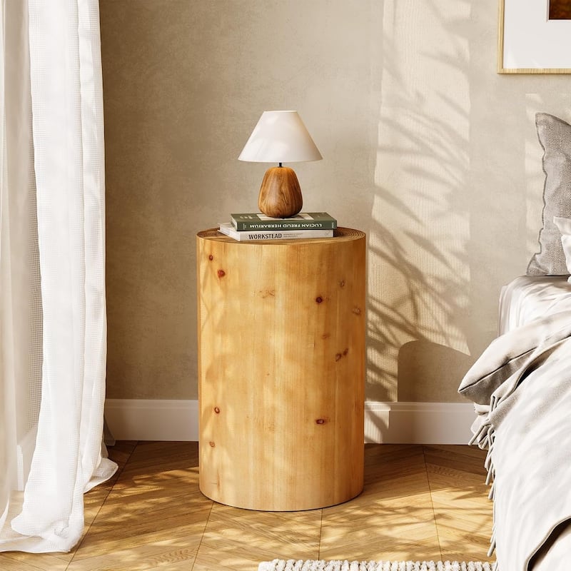 Small Wood Round End/ Side Table, Accent Cocktail Table for Living Room, Bedroom Nightstand
