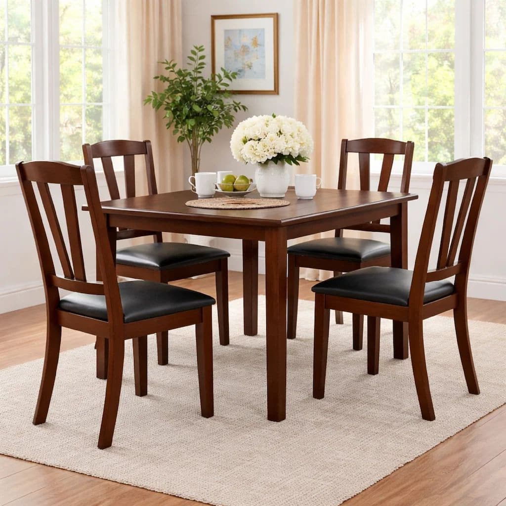 Solid Wood Leather Seat Side Chair Brown Set of 2