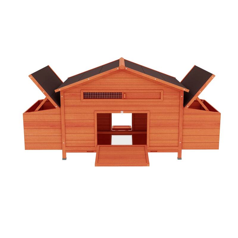 Large Wooden Chicken Coop Outdoor Hen House Poultry Cage with 2 Sides Nesting Boxes, 2 Free-range Doors Leakproof Tray