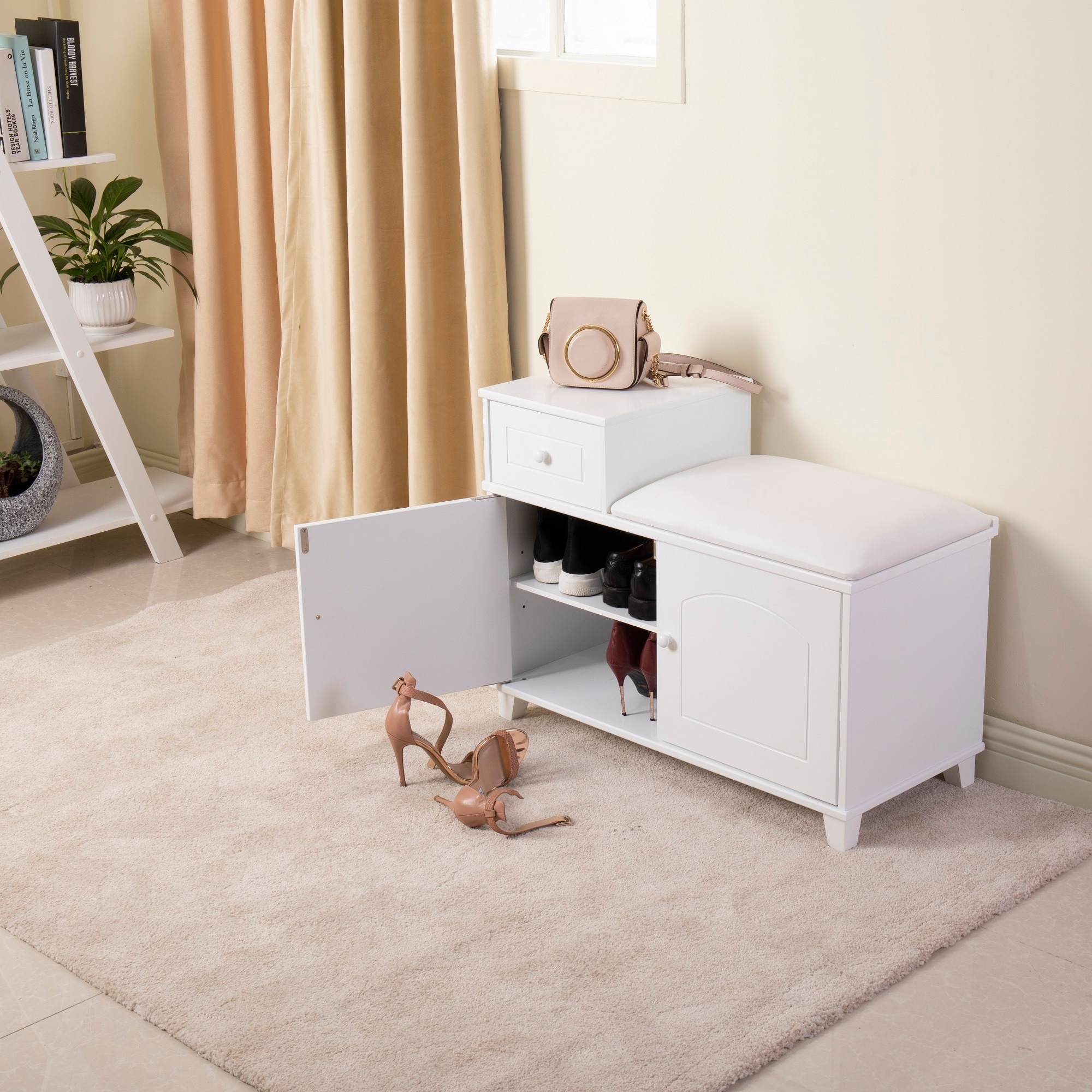 Ottoman storage bench store with shoe rack