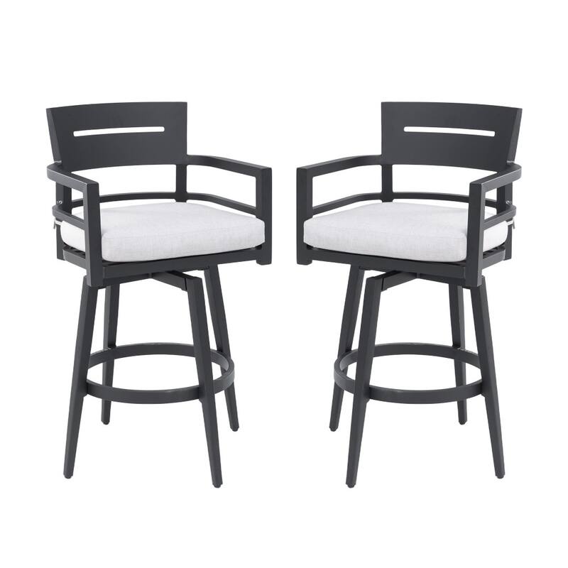 Outdoor Aluminum 2-piece 360° Swivel Bar Chairs with Ergonomic Backrest and Weather-resistant Cushions