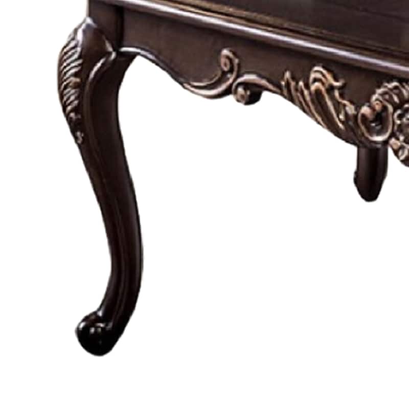 Astor Coffee Table, 52 Inch Dark Cherry Brown Wood, Carved Details